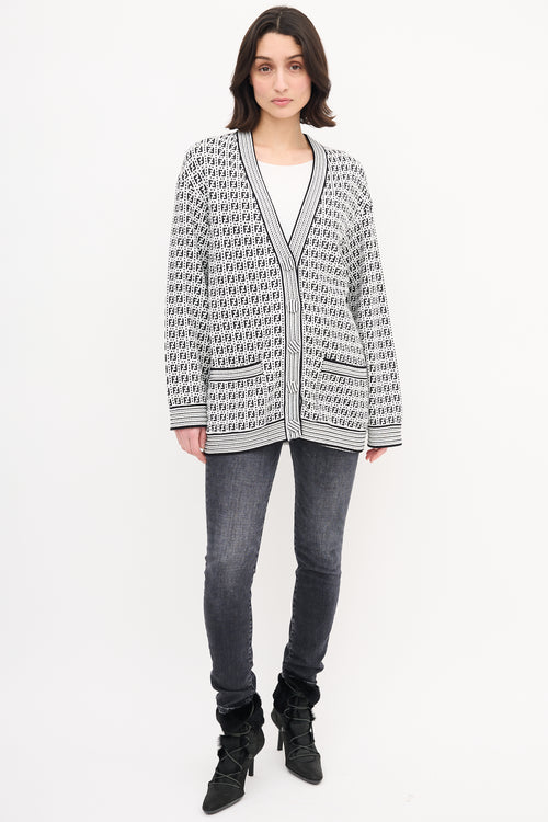 Fendi White & Black Allover FF Logo Cardigan