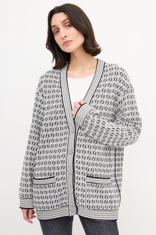 Fendi White & Black Allover FF Logo Cardigan