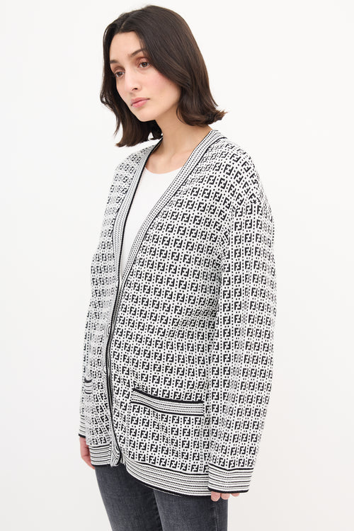 Fendi White & Black Allover FF Logo Cardigan