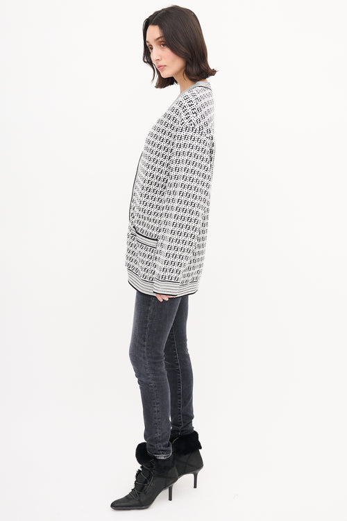 Fendi White & Black Allover FF Logo Cardigan