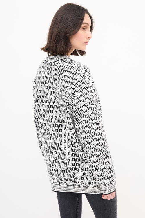 Fendi White & Black Allover FF Logo Cardigan