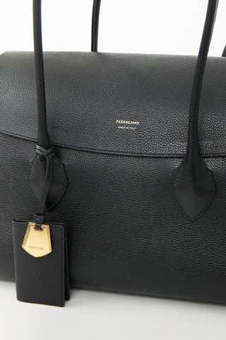 Ferragamo Black Leather East West XL Tote Bag