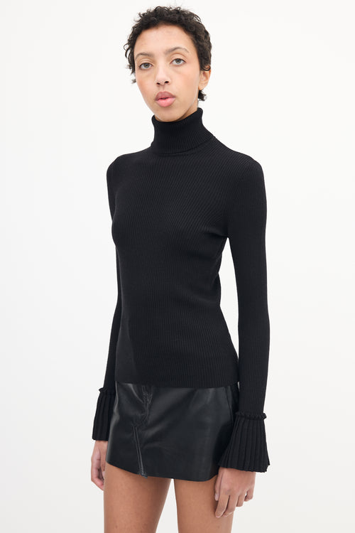 Ferragamo Black Pleated Cuff Turtleneck Top