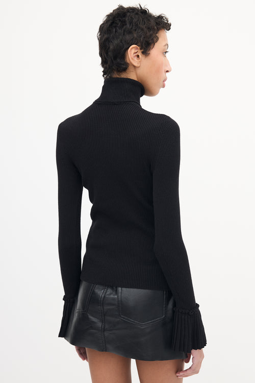 Ferragamo Black Pleated Cuff Turtleneck Top