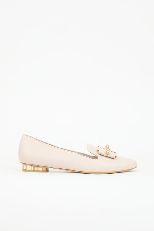 Ferragamo Leather Sarno Pearl Bow Loafer