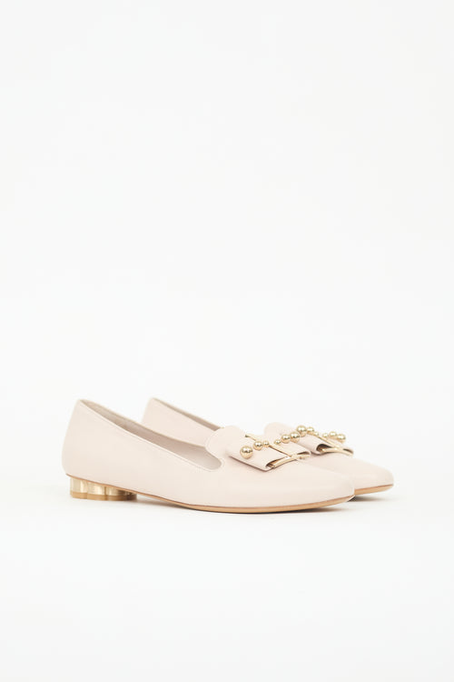 Ferragamo Leather Sarno Pearl Bow Loafer