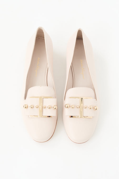 Ferragamo Leather Sarno Pearl Bow Loafer