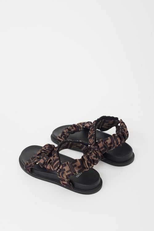 Fendi Black & Brown Satin Zucca Monogram Feel Sandal