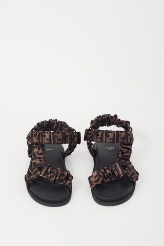 Fendi Black & Brown Satin Zucca Monogram Feel Sandal