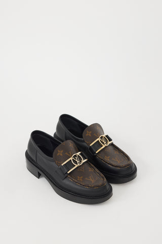 Louis Vuitton Black & Brown Leather Academy Monogram Loafer