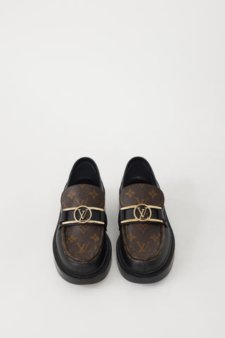 Louis Vuitton Black & Brown Leather Academy Monogram Loafer