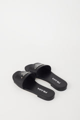 Prada Black & Silver Leather Logo Sandal