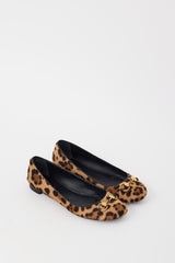 Gucci Brown & Gold Leather Textured Flat
