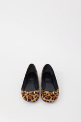 Gucci Brown & Gold Leather Textured Flat