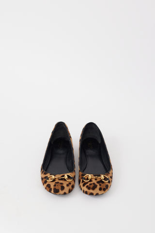 Gucci Brown & Gold Leather Textured Flat