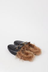 Gucci Black Leather & Fur Princetown Mule
