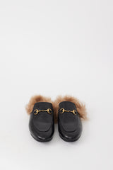 Gucci Black Leather & Fur Princetown Mule