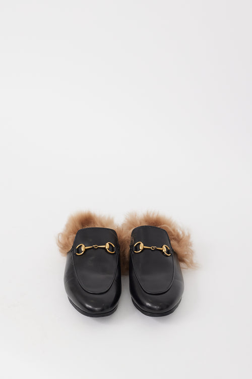 Gucci Black Leather & Fur Princetown Mule