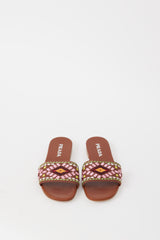 Prada Brown & Multicolour Embroidered Leather Sandal