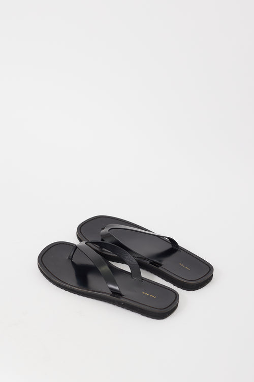 The Row Black Leather City Sandal