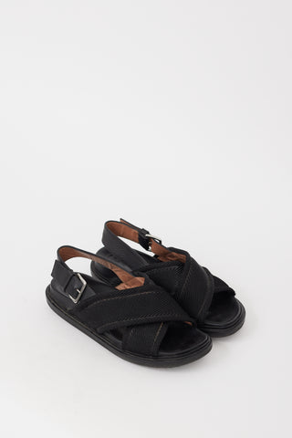 Marni Black Leather Criss Cross Sandal