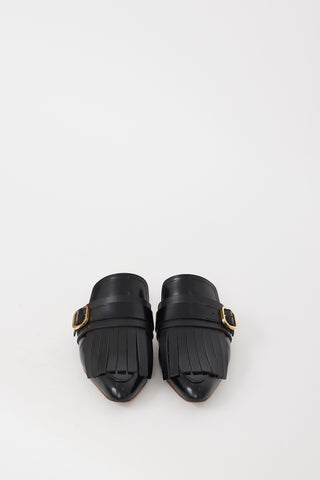 Marni Black Leather Kiltie Fringe Mule