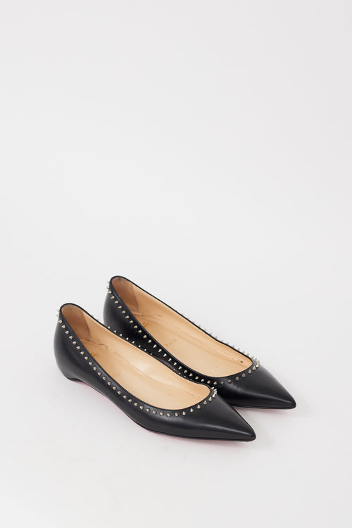 Christian Louboutin Black & Silver Leather Anjalina Studded Flat