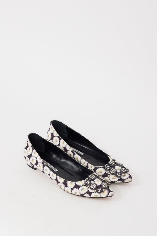 Manolo Blahnik Black & Multicolour Hangisi Floral Jewel Flat