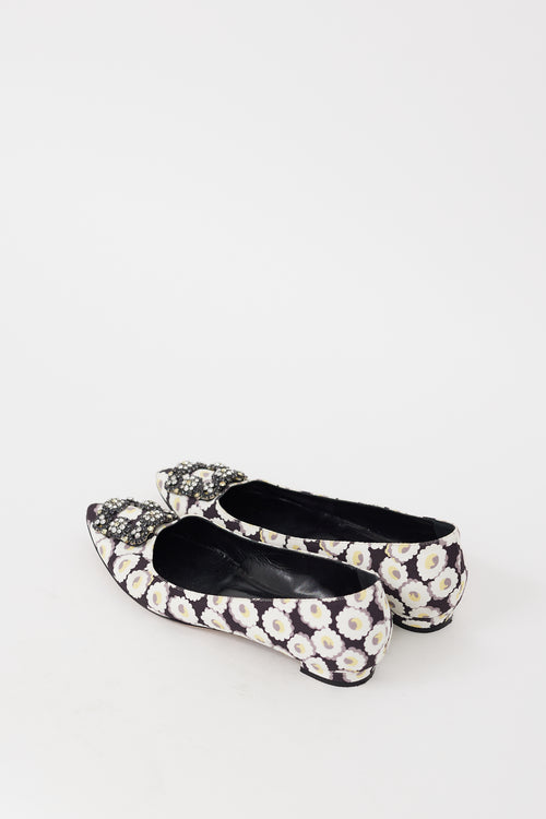 Manolo Blahnik Black & Multicolour Hangisi Floral Jewel Flat