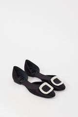 Roger Vivier Black & Silver Satin Chips Strass Jewel Flat
