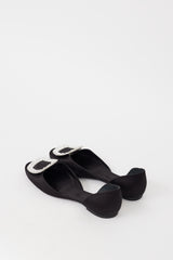 Roger Vivier Black & Silver Satin Chips Strass Jewel Flat