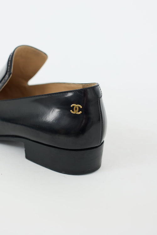 Chanel 2015 Black Leather Interlocking CC Logo Loafer