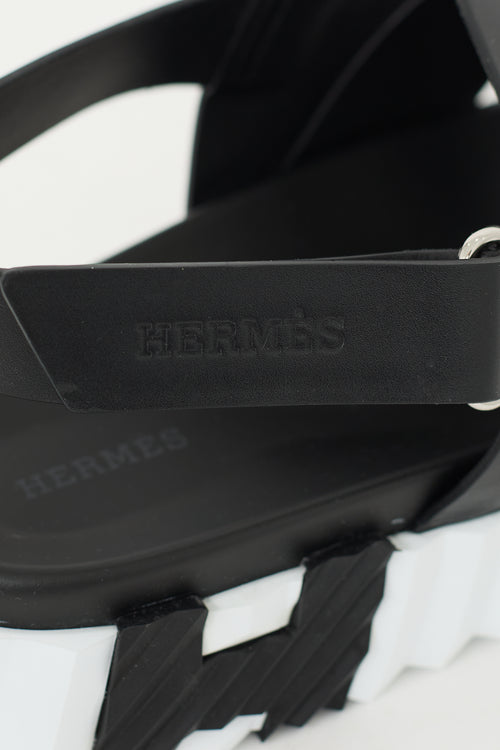 Hermès Black & White Leather Electric Sandal