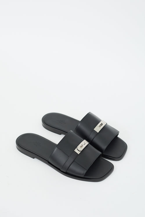 Hermès Black Leather Gabriel Sandal