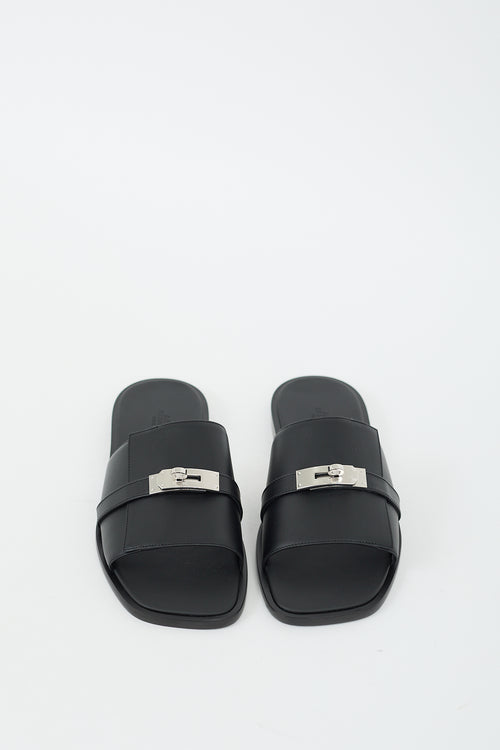 Hermès Black Leather Gabriel Sandal