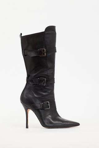 Manolo Blahnik Leather Strap Boot Boot