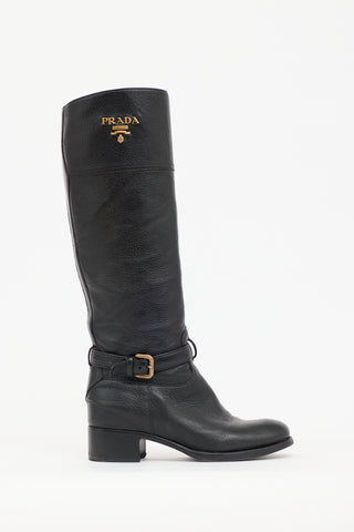 Prada Pebbled Leather Logo Boot
