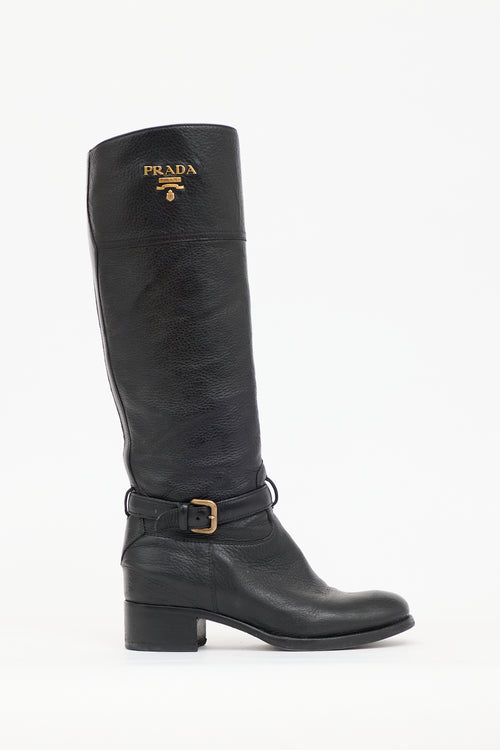 Prada Pebbled Leather Logo Boot