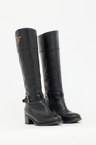 Prada Pebbled Leather Logo Boot