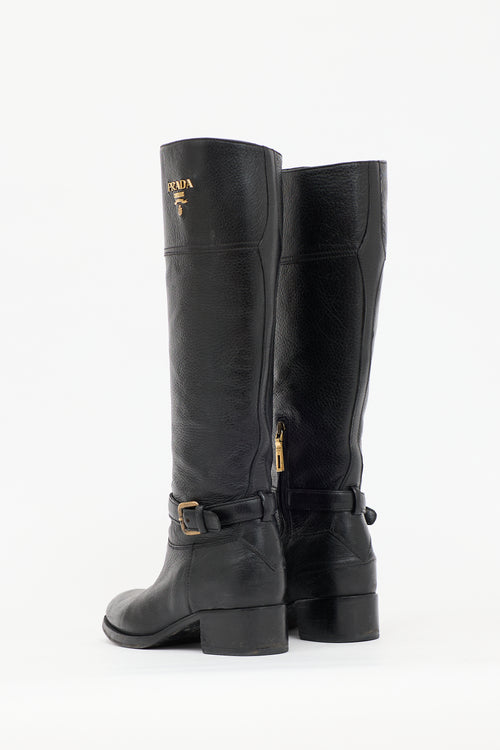 Prada Pebbled Leather Logo Boot