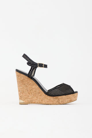 Jimmy Choo Mesh & Cork Wedge Sandal