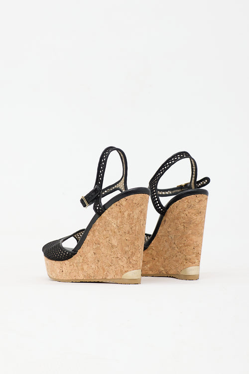 Jimmy Choo Mesh & Cork Wedge Sandal