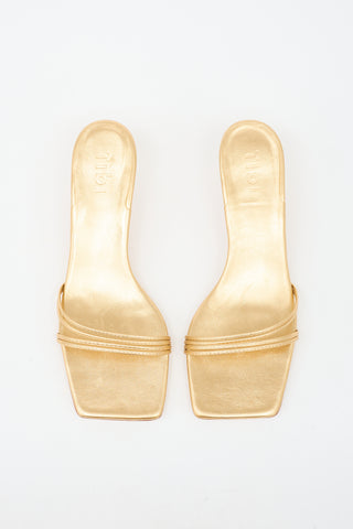 Tibi Metallic Leather Square Toe Sandal