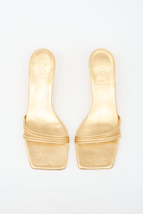 Tibi Metallic Leather Square Toe Sandal
