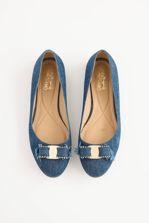 Ferragamo Denim Vara Bow Flat