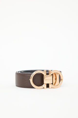 Ferragamo Black & Brown Reversible Leather Gancini Belt