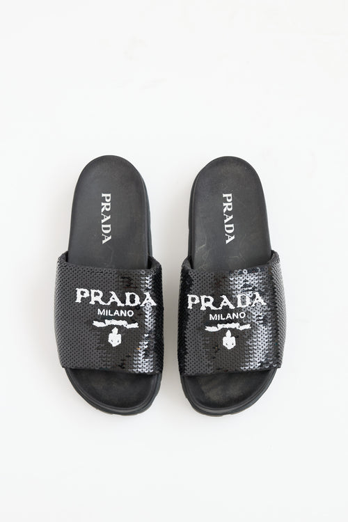 Prada Sequin Logo Lug Slide