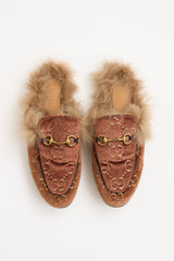 Gucci Velvet GG Princetown Fur Mule