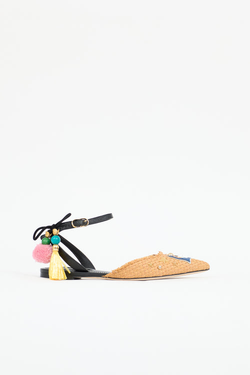 Dolce & Gabbana Raffia Anchor Embellished Flat