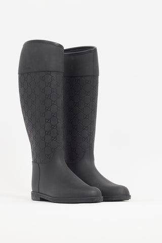 Gucci Black Rubber Guccisma Wellington Boot